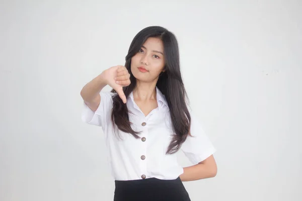 Porträt Von Thai Adult Student Universität Uniform Hübsch Mädchen Abneigung — Stockfoto