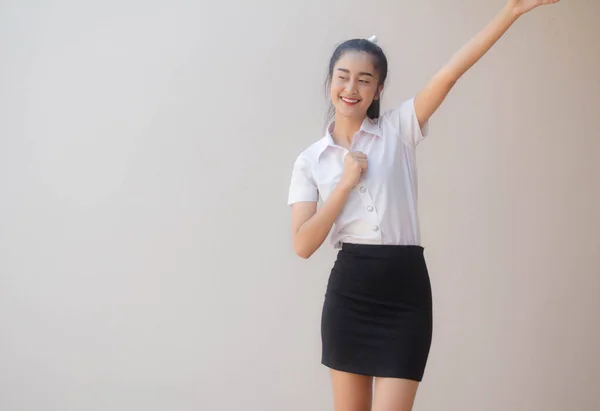 Retrato Tailandés Estudiante Adulto Universidad Uniforme Hermosa Chica Excelente —  Fotos de Stock