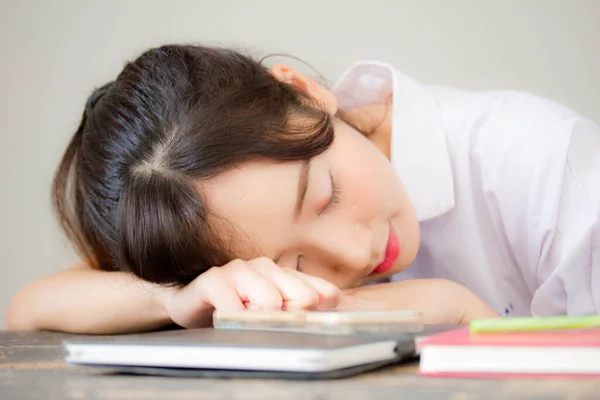 Ritratto Tailandese Scuola Superiore Studente Uniforme Giovanissima Bella Ragazza Felice — Foto Stock