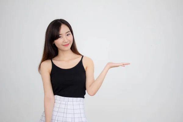 Portrait Thai Adult Beautiful Girl Pointing — Stock Photo, Image