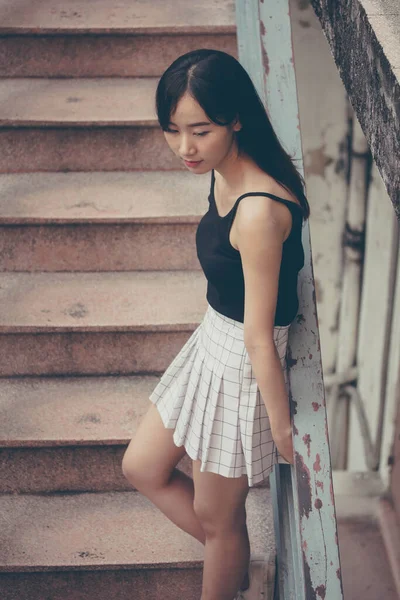 Portrait Thai Chine Adulte Belle Fille Temps Détente Dans Style — Photo