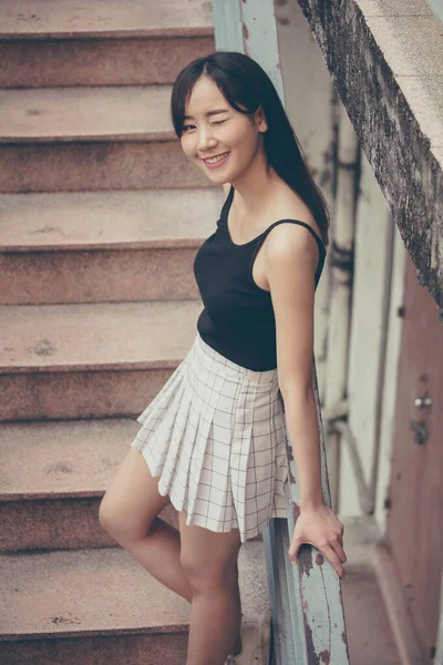 Portrait Thai Chine Adulte Belle Fille Temps Détente Dans Style — Photo