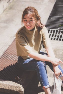 Tayland portresi yetişkin güzel kız rahatlama zamanı, Vintage Style