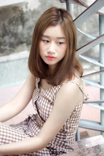 Portrait Thai Chine Adulte Belle Fille Temps Détente Dans Style — Photo