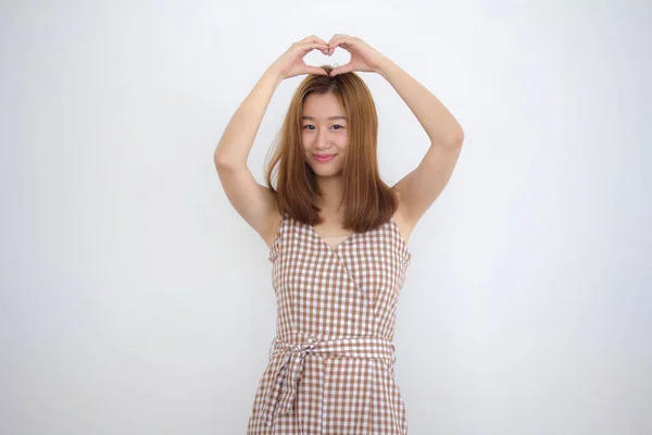 Portrait Thai China Adult Beautiful Girl Give Heart — Stock Photo, Image