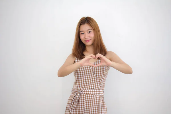 Portrait Thai China Adult Beautiful Girl Give Heart — Stock Photo, Image