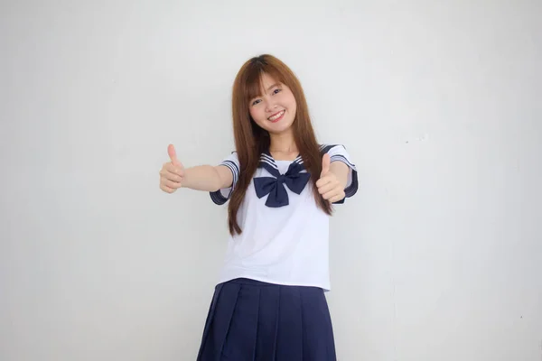 Retrato Tailandês Adolescente Linda Menina Japonês Estudante Uniforme Excelente — Fotografia de Stock