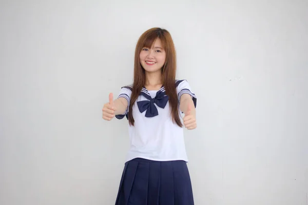 Portrét Thajské Teen Krásná Dívka Japonské Studentské Uniformě Vynikající — Stock fotografie