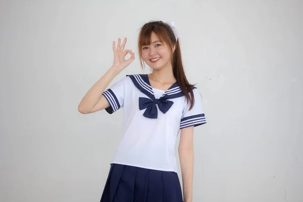 Porträt Von Thai Teen Hübsch Mädchen Japanisch Student Uniform — Stockfoto