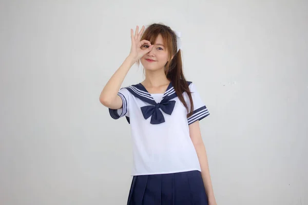 Portret Van Thai Tiener Mooi Meisje Japans Student Uniform — Stockfoto