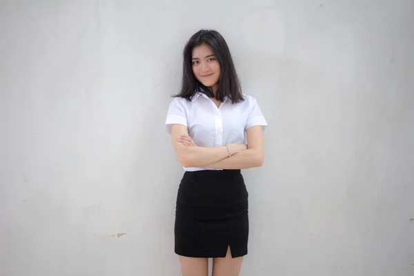 Portrait Thai Adult Student University Uniform Beautiful Girl Relax Smile — Stock Photo, Image