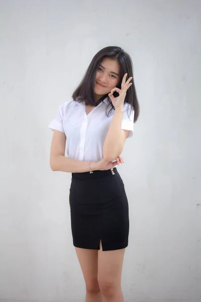 Portret Van Thai Volwassen Student Universiteit Uniform Mooi Meisje — Stockfoto