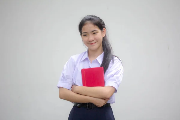 Asia Tailandesa Escuela Secundaria Estudiante Uniforme Hermosa Chica Libro —  Fotos de Stock