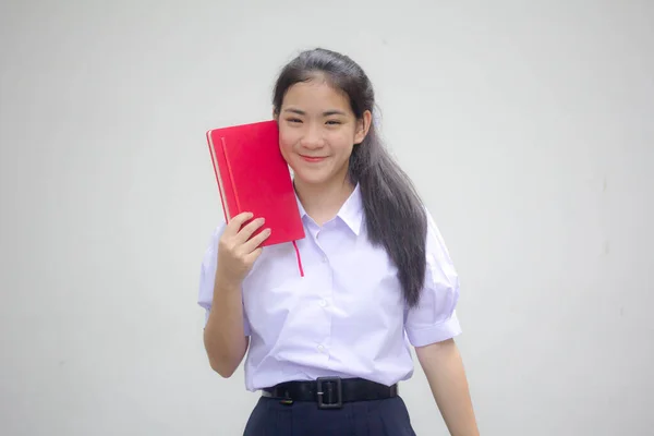 Ásia Tailandês Estudante Ensino Médio Uniforme Bela Menina Livro — Fotografia de Stock