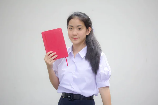 Asia Thai High School Student Uniform Beautiful Girl Book — Stock Photo, Image