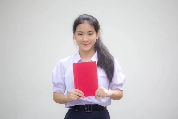 Asia Thai Lycéenne Uniforme Belle Fille Livre — Photo