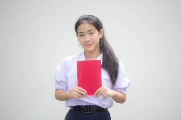 Ásia Tailandês Estudante Ensino Médio Uniforme Bela Menina Livro — Fotografia de Stock