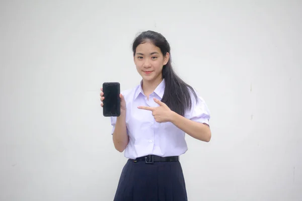 Portrait Thai High School Student Uniform Teen Beautiful Girl Show — Stock Photo, Image