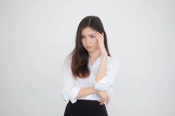 Thajský Porcelán Dospělý Kancelář Dívka Think — Stock fotografie