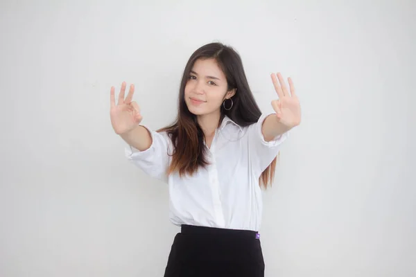 Portrait Der Erwachsenen Erwachsenen Thailändischen Arbeiterinnen Weißes Hemd — Stockfoto