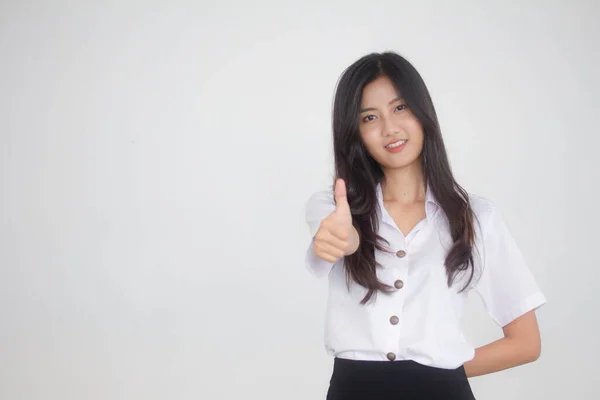 Portret Tajskiego Dorosłego Studenta Uniwersytet Mundur Piękna Dziewczyna Doskonała — Zdjęcie stockowe