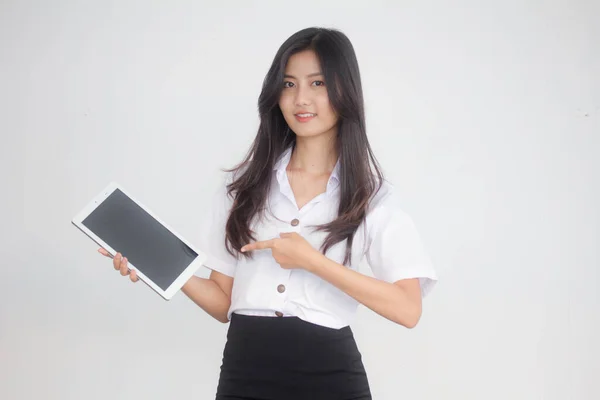 Porträtt Thai Vuxen Student Universitet Uniform Vacker Flicka Med Hjälp — Stockfoto