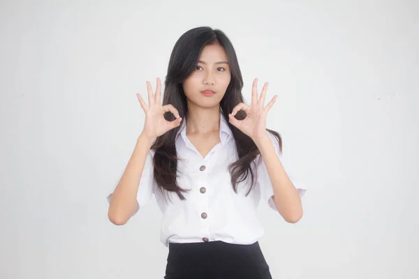 Ritratto Tailandese Adulto Studente Università Uniforme Bella Ragazza — Foto Stock