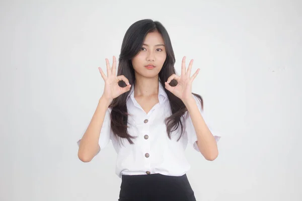 Portret Van Thai Volwassen Student Universiteit Uniform Mooi Meisje — Stockfoto