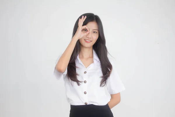 Taylandlı Yetişkin Öğrenci Üniforması Portresi Güzel Kız — Stok fotoğraf