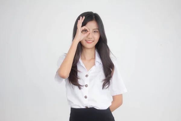 Portret Van Thai Volwassen Student Universiteit Uniform Mooi Meisje — Stockfoto