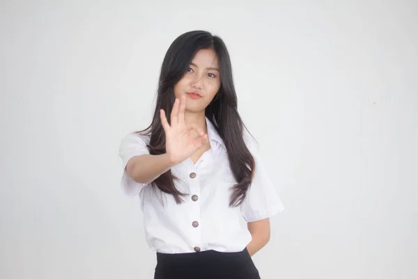 Portré Thai Felnőtt Diák Egyetemi Egyenruha Gyönyörű Lány Rendben — Stock Fotó