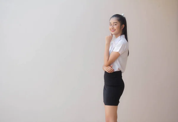 Portrait Thai Adult Student University Uniform Beautiful Girl Relax Smile — Stock Photo, Image