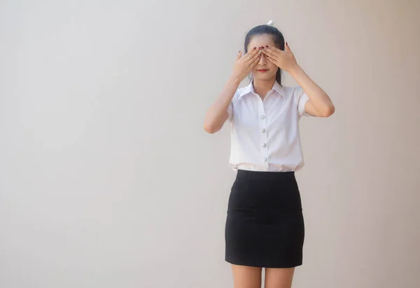 Retrato Tailandés Estudiante Adulto Universidad Uniforme Hermosa Chica Mirar — Foto de Stock