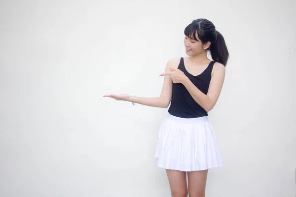 Taylandlı Yetişkin Bir Kızın Portresi Güzel Bir Kız Siyah Gömlek — Stok fotoğraf