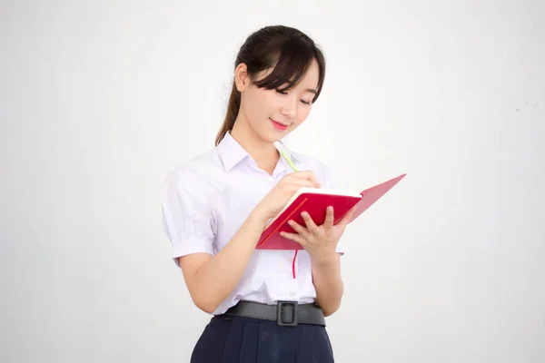 Aasia Thai Skoleelev Uniform Vakker Jente Lest Bok – stockfoto