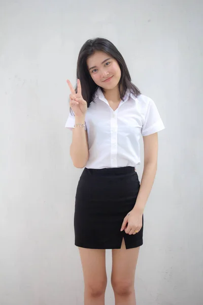 Portrait Thai Adult Student University Uniform Beautiful Girl Excellent — Stockfoto