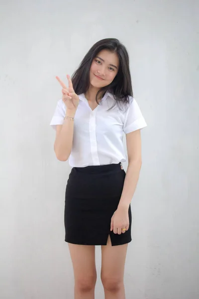 Portrait Thai Adulte Étudiant Université Uniforme Belle Fille Excellente — Photo