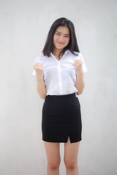 Portrait Von Thai Adult Student Universität Uniform Schön Mädchen Ausgezeichnet — Stockfoto