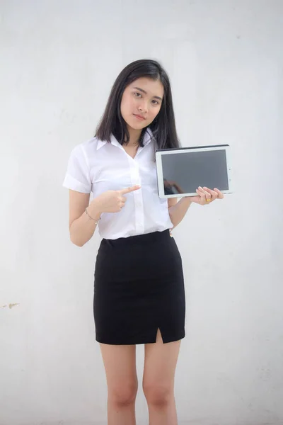 Portret Van Thai Volwassen Student Universiteit Uniform Mooi Meisje Met — Stockfoto