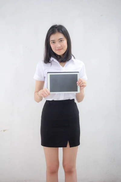 Portret Van Thai Volwassen Student Universiteit Uniform Mooi Meisje Met — Stockfoto