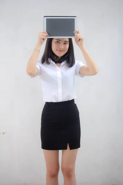 Portrait Von Thai Adult Student Universität Uniform Schöne Mädchen Mit — Stockfoto