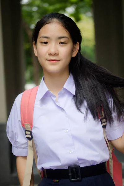 Portrét Thajské Vysoké Školy Student Uniforma Teen Krásná Dívka Šťastný — Stock fotografie