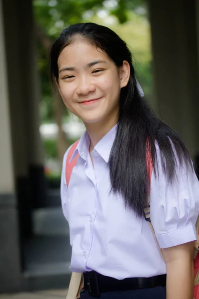 Ritratto Tailandese Scuola Superiore Studente Uniforme Giovanissima Bella Ragazza Felice — Foto Stock