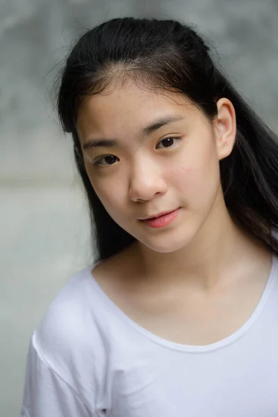 Asia Thai Teen Bianco Shirt Bella Ragazza Felice Rilassarsi — Foto Stock