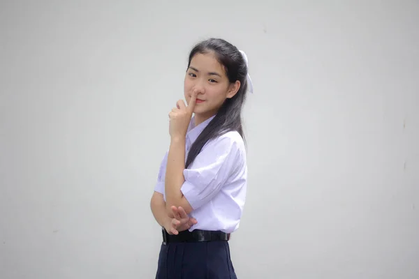 Retrato Tailandês Estudante Ensino Médio Uniforme Adolescente Linda Menina Feliz — Fotografia de Stock