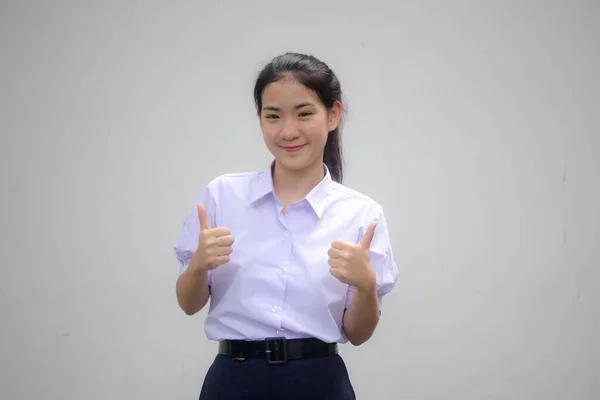Πορτρέτο Του Thai Γυμνάσιο Στολή Μαθητή Όμορφο Κορίτσι Εξαιρετική — Φωτογραφία Αρχείου