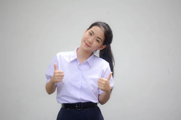 Retrato Tailandês Estudante Ensino Médio Uniforme Bela Menina Excelente — Fotografia de Stock