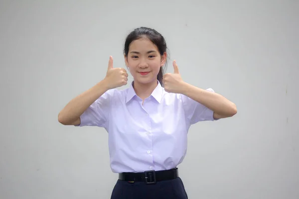 Retrato Tailandés Estudiante Secundaria Uniforme Hermosa Chica Excelente —  Fotos de Stock