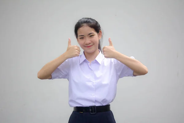 Portrait Thai Lycéen Uniforme Belle Fille Excellente — Photo