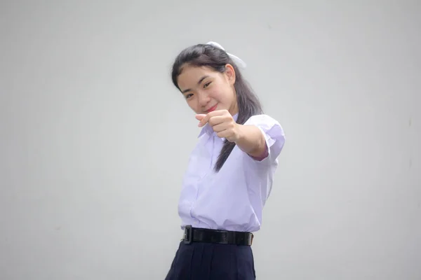 Retrato Tailandés Estudiante Secundaria Uniforme Hermosa Chica Dar Corazón —  Fotos de Stock